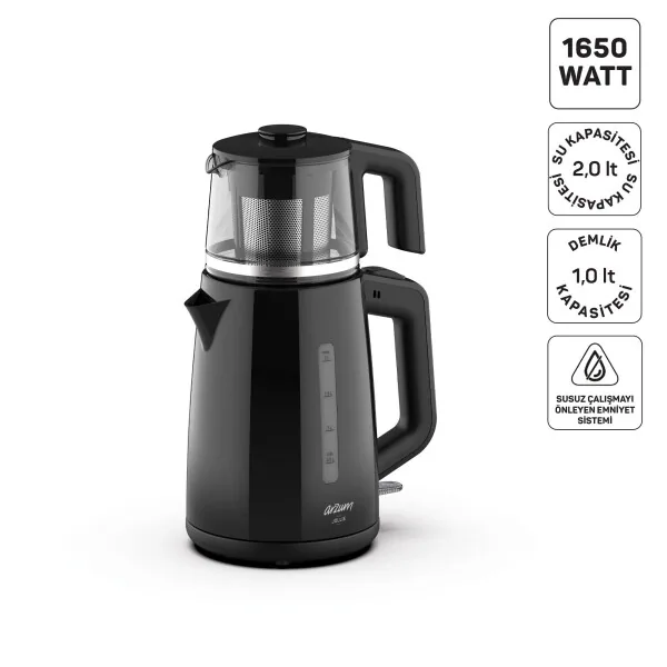 Arzum AR3151 Jollie Çay Makinesi 1650W, 1 L Demlik Kapasitesi, Siyah