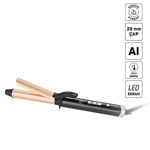 Arzum AR5186 Volume Pro Saç Maşası, Keratin ve Argan Yağlı Plaka, 25 mm maşa çapı, Siyah