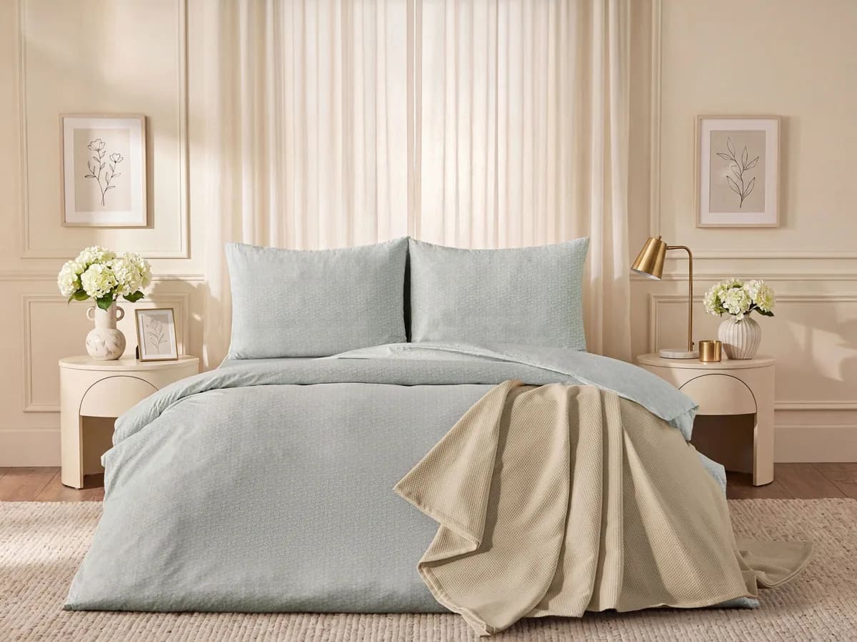 Doqu Home Floren Nevresim Takımı / Yatak Örtüsü Seti Tek Kişilik - Yesil